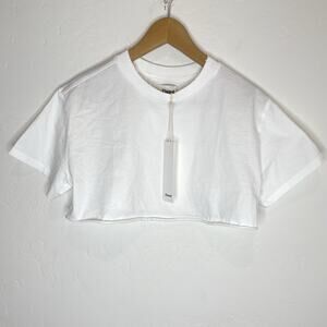 Elwood Crop T Shirt XS White New Cut Off Distressed Short Sleeve Organic